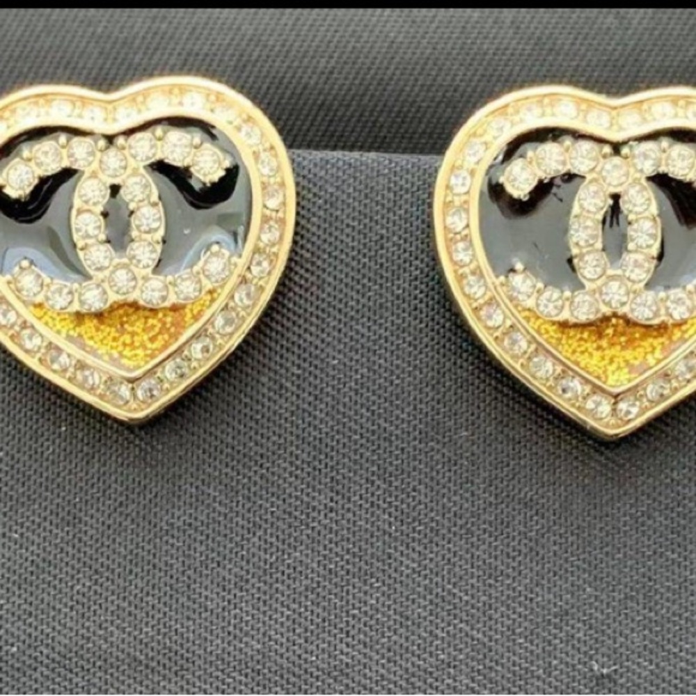 Chanel Crystal Heart Shape Earrings.